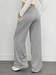SHEIN Tall Comfortable And Casual Plain Knitted Low Waist Wide Leg Women's Sports Pants With Fleece For Warmth In Autumn And Winter Fall And Winter Wide Leg Sweatpants Flare Sweatpants Winter Sweatpants Women Grey Sweatpants Women