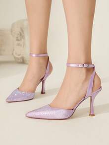 CUCCOO CHICEST 女士闪亮水晶尖头高跟细高跟鞋，优雅奢华浪漫性感时尚薰衣草色缎面踝带礼服鞋，适合鸡尾酒会、婚礼、约会之夜、节日、圣诞节、感恩节、生日等场合。 - 淡紫色 - 查看 3