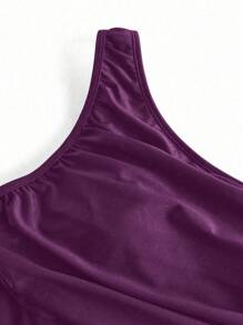 Swim Oasis 1pc Women's Solid Color One-Piece Ruched Swimsuit With Matching Shawl Top And Skirt For Vacation For Summer - Purple - View 6