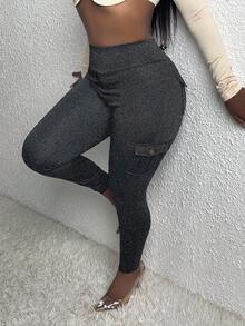 EURMUSE Women's Solid Color High Waist Slim Fit Leggings, Versatile For Summer - Dark Grey - View 4