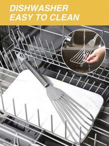 SHEIN Basic living 1 Pc Brushed Stainless Steel Rust-Resistant Durable Fish Turner,Dishwasher-Friendly - Light Grey - View 4