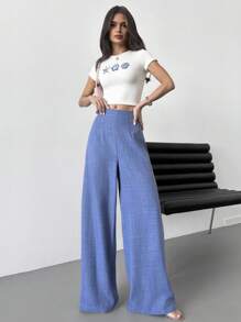 Firerie 女士休闲高腰长款阔腿裤，蓝色，适合沙滩装、机场装， - 藍色 - 查看 8