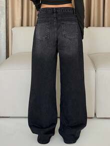 EURMUSE QUẦN JEAN ĐEN THẲNG CỠ THẤP DÀNH CHO NỮ - màu đen - Xem 2