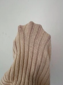Elenzga Pulover minimalist cu umeri goi pentru femei, culoare solidă, pulover tricotat de zi cu zi, toamnă-iarnă - Kaki - Vizualizare 5