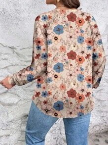 EMERY ROSE 大码女式休闲全身复古花卉印花宽松插肩袖圆领 T 恤