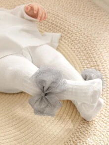 Cozy Pixies 1 件装女婴厚款蝴蝶结装饰紧身裤，适合户外穿着 - 白色 - 查看 6