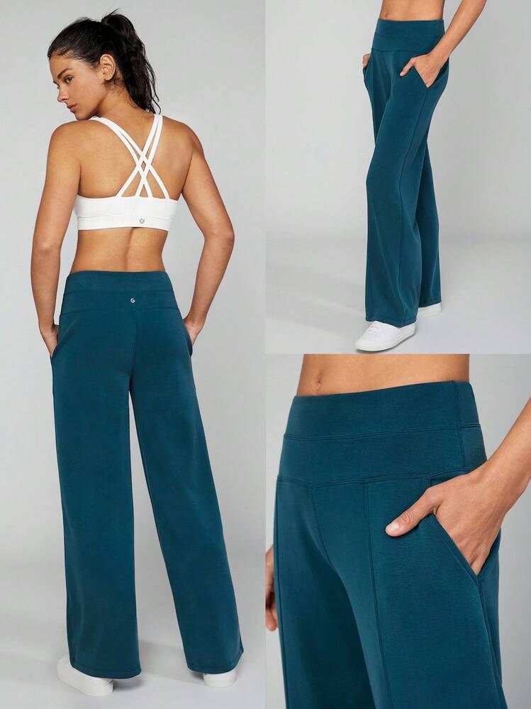 GLOWMODE Modal Silk Touch Wide Leg High Waist Lounge Pants With Side Pockets Daily Casual Fall - Mistle Toned - View 6