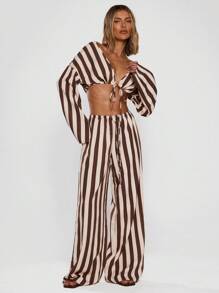 MUSERA Women Pants Wide Leg Stripe Linen Look Trouser Holiday, Linen Pant, Summer, Beach Vacation  Party  Spring - Multicolor - View 5