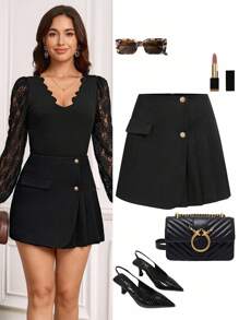 Ellevyn Women's Elegant Business Versatile Short Pencil Skirt, Suitable For All Seasons  Teacher Outfits For Women  Old Money Style   Fall Women Clothes    Fall Women Clothes   
Pleated Skirt  Black Crop Skirt