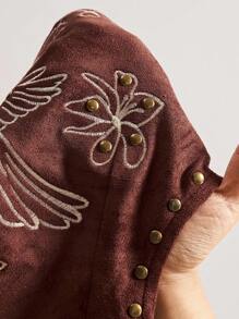 Bohemela 秋冬休闲度假纯色梭织刺绣修身女式轻便夹克 - 棕色 - 查看 8