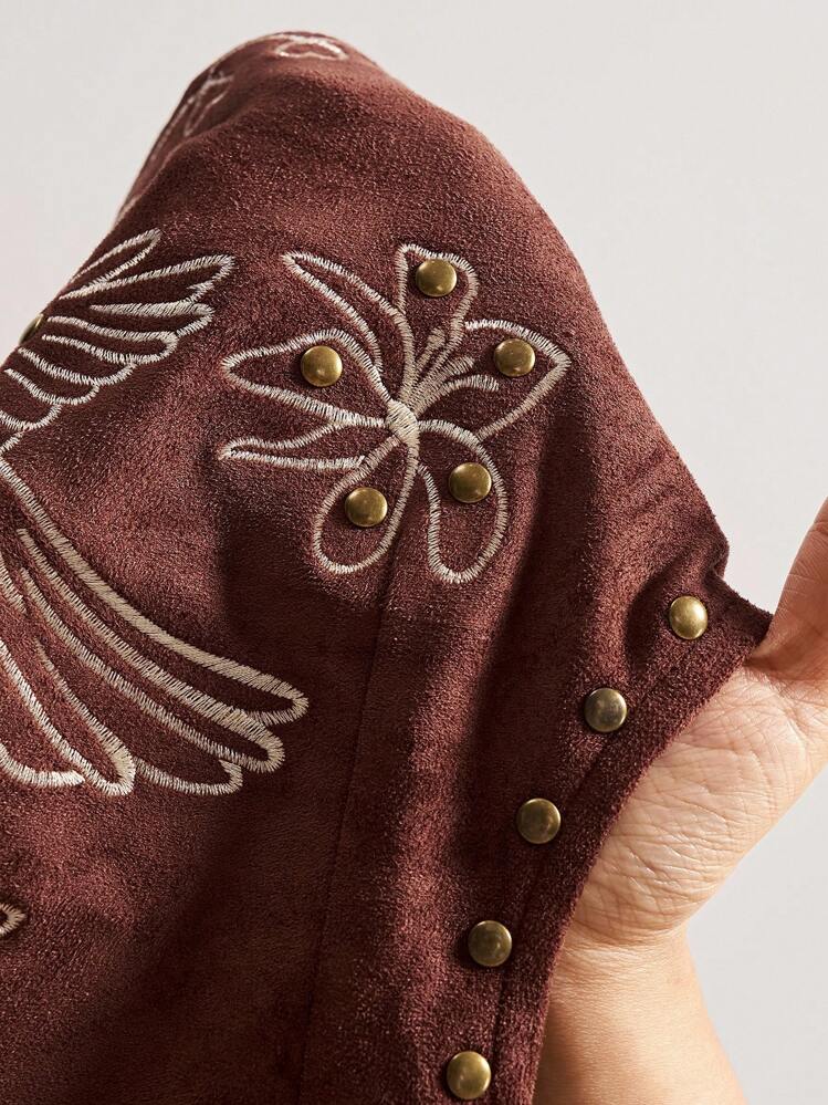 Bohemela 秋冬休闲度假纯色梭织刺绣修身女式轻便夹克 - 棕色 - 查看 8