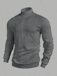 Manfinity Mode Herren einfarbiger Stehkragen Langarm Fischgrätmuster Lässig Pullover Sweatshirt, Herbst