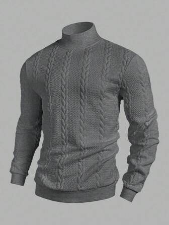 Manfinity Mode 男士纯色立领长袖人字纹休闲套头衫，秋季