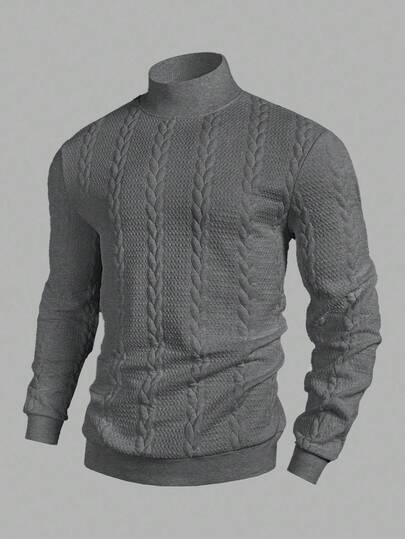 Calvornis Men's Solid Color Stand Collar Long Sleeve Herringbone Casual Pullover Sweatshirt , Fall
