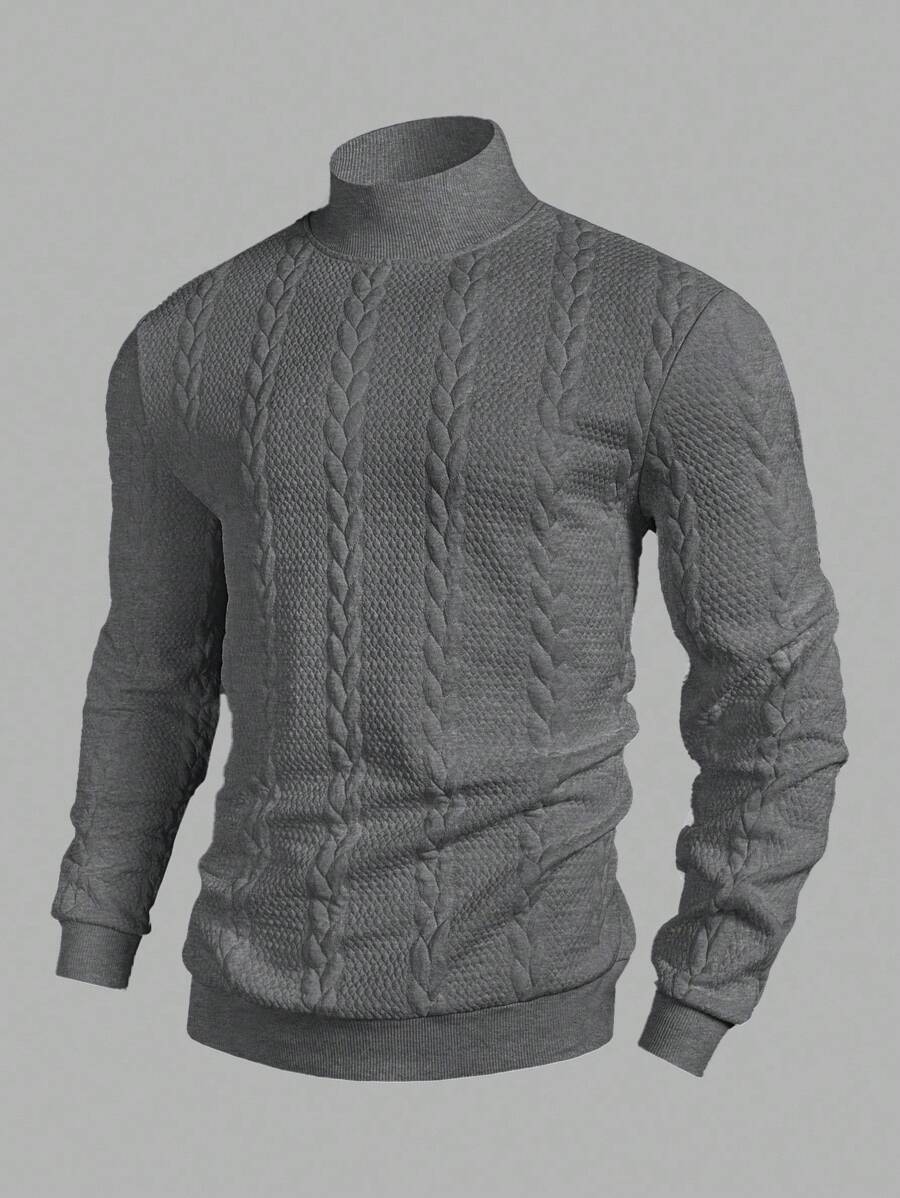 Manfinity Homme Men's Solid Color Stand Collar Long Sleeve Herringbone Casual Pullover Sweatshirt , Fall