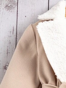 SHEIN Baby Girls' Autumn/Winter Fashion Elegant Classic Long Sleeve Lapel Faux Fur Collar Overcoat