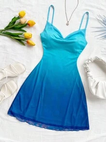 Soleia Váy ngắn cổ xếp ly dây mảnh màu gradient dành cho nữ, phù hợp đi biển, phong cách miền Tây, lễ hội âm nhạc, trang phục nghỉ hè, phong cách Bohemian - Nhiều màu - Xem 3