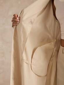 SHEIN BAE 女士纯色时尚双排扣翻领休闲夹克 - 杏色 - 查看 8