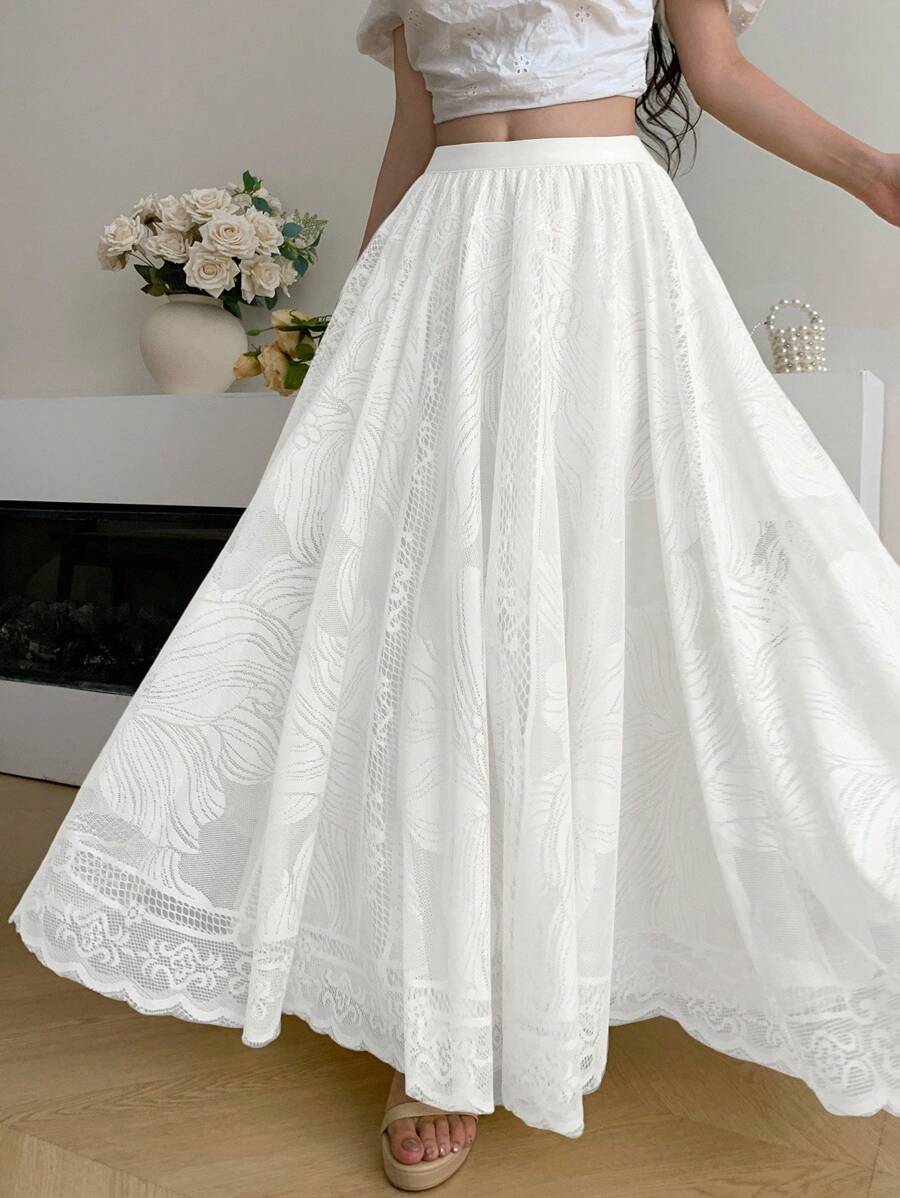 Modelyn 时尚新款蕾丝浅黄色女裙 - 杏色 - 查看 1