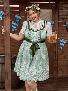 SHEIN Frenchy Vestido verde con cordones de talla grande para Oktoberfest, Dirndl - Verde - Ver 3
