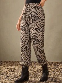 Wildy Casual American Country Style Zebra Print Pants Animal Print Pants Women Zebra Print Joggers Print Pants Women Animal Print Country Concert Going Outs Western Wear Women Going Outs