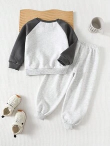 Cozy Pixies 2pcs/Set Young Boy Letter Pattern Knit Soft Round Neck Long Sleeve Pullover Top And Elastic Waist Pants Fall Winter