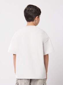 SUMWON Áo thun in chữ Oversized Studios dáng rộng trễ vai thời trang tuổi teen xuân hè thu thường ngày cuối tuần phong cách đường phố đô thị - Màu Khaki - Xem 2