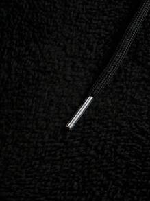 Aesthetic Post--Men's Casual Star & Moon Embroidered Zip-Up Hoodie And Sweatpants Suit ,Autumn Winter Warm Black Plush Hooded Zip-Up Sweatshirt & Pants Set, White Crescent Moon And Star Logo Embroidery, Daily Wear, Sport Casual, Ideal Gift For Husband Or Boyfriend, White Pattern., Cozy Outfits - Black - View 6