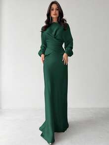 Firerie Women's Elegant Satin Asymmetric Hem Skirt,Fall - Dark Green - View 3