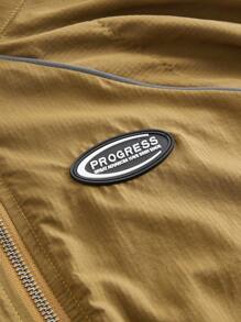 SHEIN ICON 字母拼贴细节撞色滚边短款黑色夹克 - 棕色 - 查看 3