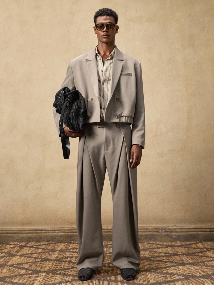 AKNOTIC 2 st. herrmode, löst vävd kavaj med normala axlar, affärsmässigt, kort kavajset, lämplig för sommar, höst, semester, bröllop, fest, examenspresent - Kaki - Visa 3