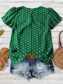 EMERY ROSE Women's Polka Dot Ruffle Double Layer Sleeve Casual Blouse - Green - View 2