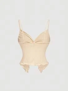 SHEIN MOD Áo hai dây xoắn trơn màu thanh lịch dành cho nữ mùa hè - Màu be - Xem 6