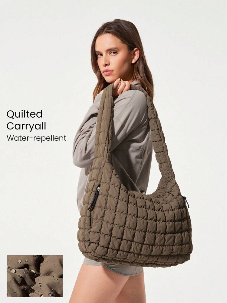 Quilted Water-Resistant Carryall Shoulder Bag Fall Winter