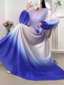 Seusyu Váy cổ chữ V in họa tiết ombre lãng mạn thanh lịch dành cho nữ - Nhiều màu - Xem 5