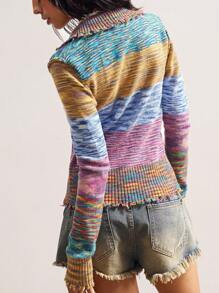 Bohemela Áo len dệt kim tay dài chắp vá nhiều màu sắc dành cho nữ Áo len dệt kim nhiều màu sắc dành cho nữ Áo len dệt kim kẻ sọc dành cho mùa thu/đông - Nhiều màu - Xem 7