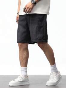 Manfinity Homme Men's Black Casual Denim Shorts, Summer Men Washed Black Denim Shorts Streetwear Men Shorts