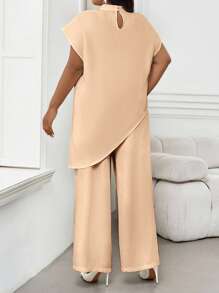 SHEIN Lady Áo cánh tay cánh dơi dáng rộng, cổ tròn, tay cánh dơi, viền bất đối xứng, thiết kế mới 2025, áo cánh thanh lịch, sang trọng, thoải mái, thanh lịch cho ngày lễ tình nhân, tiệc tùng năm mới - Lạc đà - Xem 2