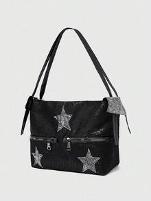 ROMWE Grunge Punk Star Pattern Fashion Shoulder Bag For Women - Black - View 3