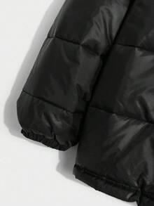 SHEIN Teen Boys' Casual Padded Puffer Hooded Zip-Up Jacket, All-Match Versatile Winter Coat, Quilted Design, Suitable For Commuting, School, Daily Casual, Travel, Outdoor, Party, Sports, Fall Autumn And Winter Coat - Black - View 6