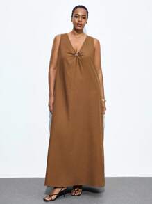 Maija Váy cổ chữ V trang trí phong cách Bohemian thường ngày cho nữ cỡ lớn, Quần áo thanh lịch cho nữ, Váy tốt nghiệp, Trang phục đi nghỉ, Váy suông, Bãi biển, Thanh lịch, Trang phục công sở thường ngày cho nữ, Váy sinh nhật, Phong cách Bohemian, Trang phục công sở cho nữ, Trang phục ngày lễ cho nữ, Trang phục lễ hội, Hawaii - màu nâu - Xem 5