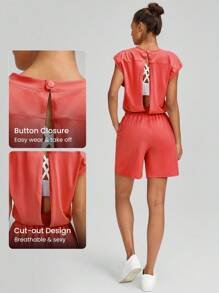 GLOWMODE Cloudknit Peekaboo Cut-Out Drawstring Jumpsuit With Side Pockets Daily - Orange - View 3