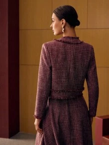 MOTF PREMIUM TWEED RAW TRIM BOXY JACKET, FALL WINTER - Burgundy - View 3