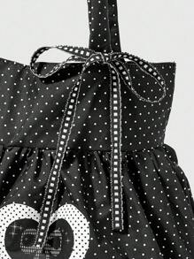 ROMWE Anime 黑色可爱蝴蝶结复古心形单肩包女士简约波尔卡圆点夏季花朵与音乐音符大容量手提包，可容纳笔记本电脑，适合日常通勤