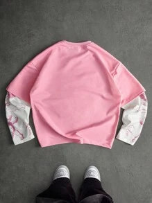 PAVTROS 男士街头风格流行 INS 搭配天使丘比特印花刺绣心形 T 恤，户外音乐节、夜总会酒吧、男朋友/丈夫礼物、周年纪念礼物、二合一 T 恤、粉色图案 T 恤、粉色街头服饰、粉色 Y2k 衬衫、2000 年代风格 - 彩色 - 查看 3