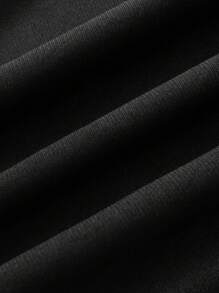 SHEIN LUNE 2 件大码纯色长袖抽绳简约上衣和裤子套装 - 黑色 - 查看 4