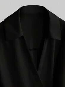 SHEIN LUNE 大码纯色裹身衬衫和长裤 2 件套，休闲度假