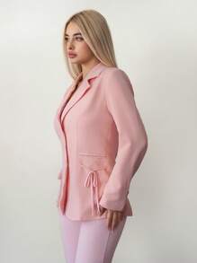 Sweetina Women's Loose Fit Blazer Jacket With Pocket & Bow Decor - Baby Pink - View 4