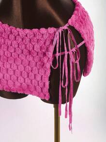 Amplova 女式性感毛茸茸吊带上衣和开衩迷你裙两件套 - 粉色 - 查看 4