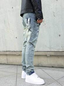 Manfinity EMRG 男式水洗做旧修身牛仔裤 - 淺色水洗藍 - 查看 7